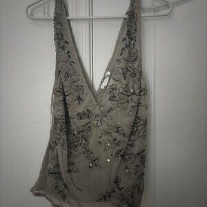 EMBROIDERED TULLE STRAP TOP